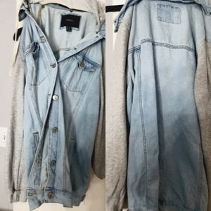Light blue Jean jacket with Grey cotton sleeves and hoodie